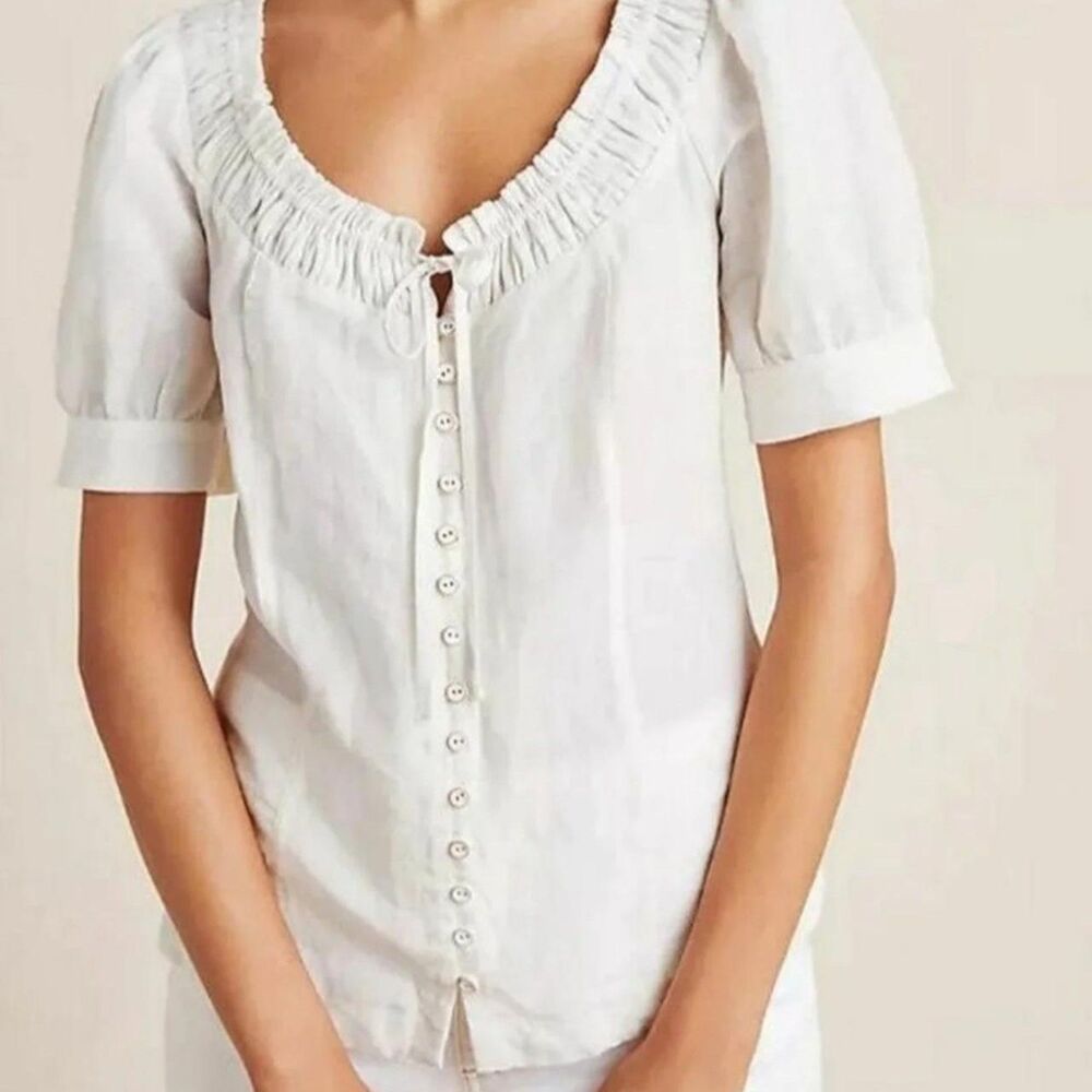 Anthropologie Maeve size 4 white button front blouse